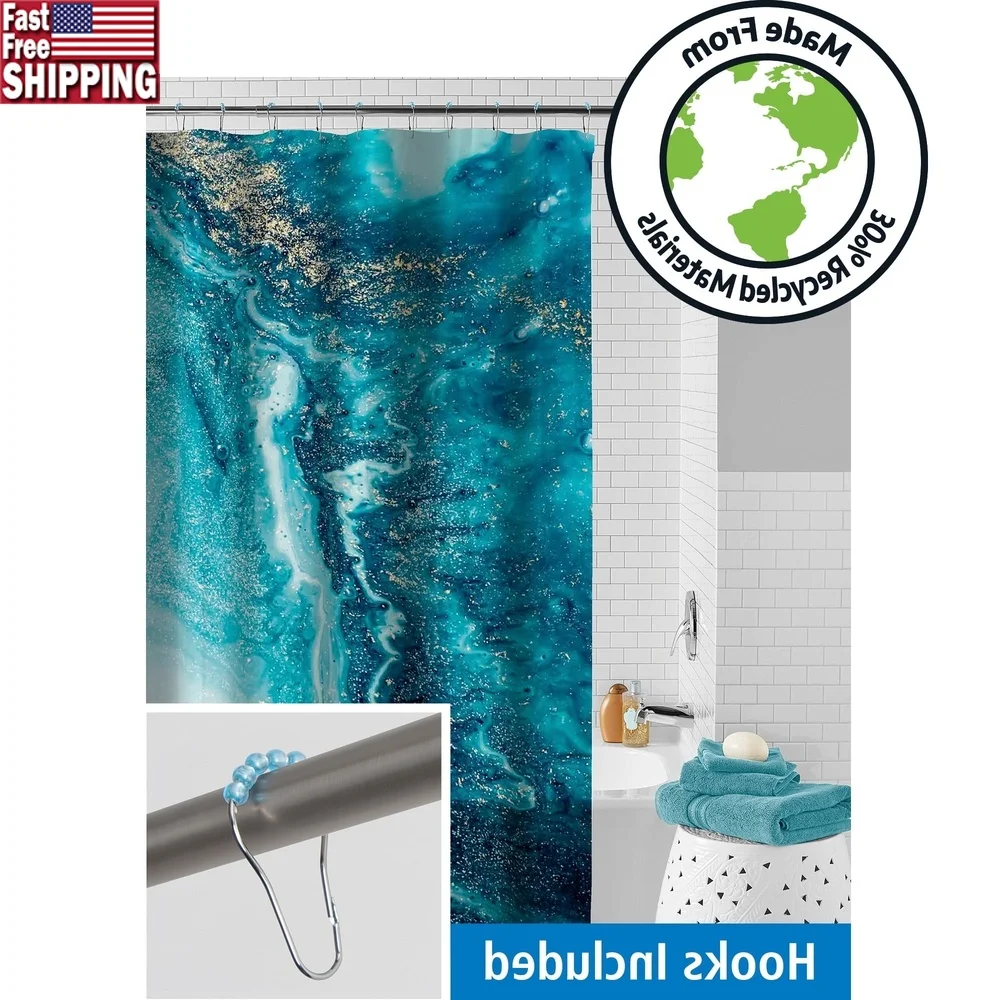 

Waterproof PEVA Marble Shower Curtain Set with 12 Hooks Eco-Friendly 30% Recycled Material 13-Piece Easy Care 70x72 Inches