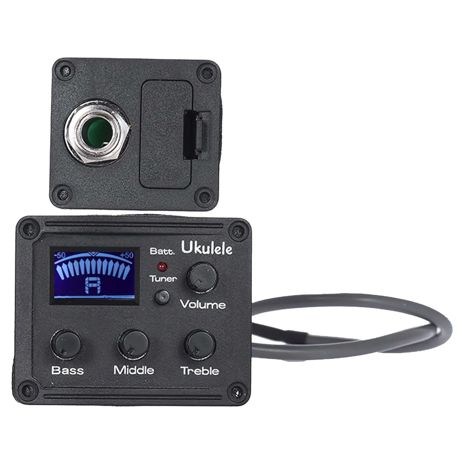 Preamp Eq 3-Band untuk Ukulele dengan Tuner LCD Digital Piezo Pickup Aksesori Gitar Kebisingan Rendah Amplifier Instrumen Pickup Ukelele