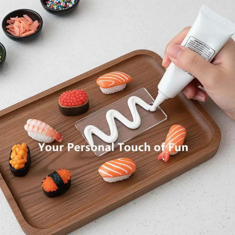 10Pcs Realistic Mini Sushi Figurines Japanese Style Salmon Roe Sweet Shrimp for DIY Dollhouse Kitchen Decor Craft Projects