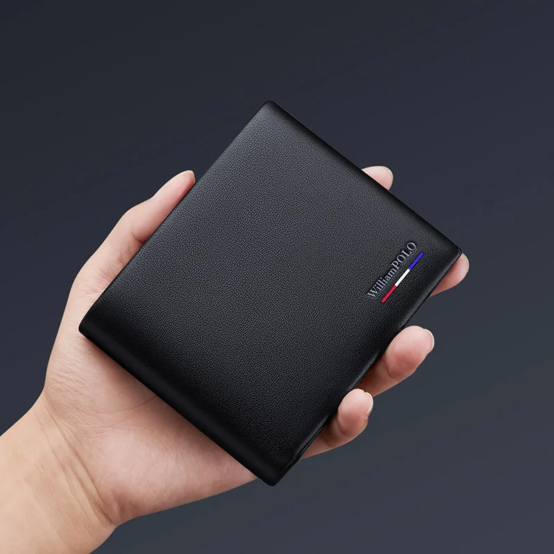 Men's leather wallet, fashionable short style card holder, high-end personalized card bag