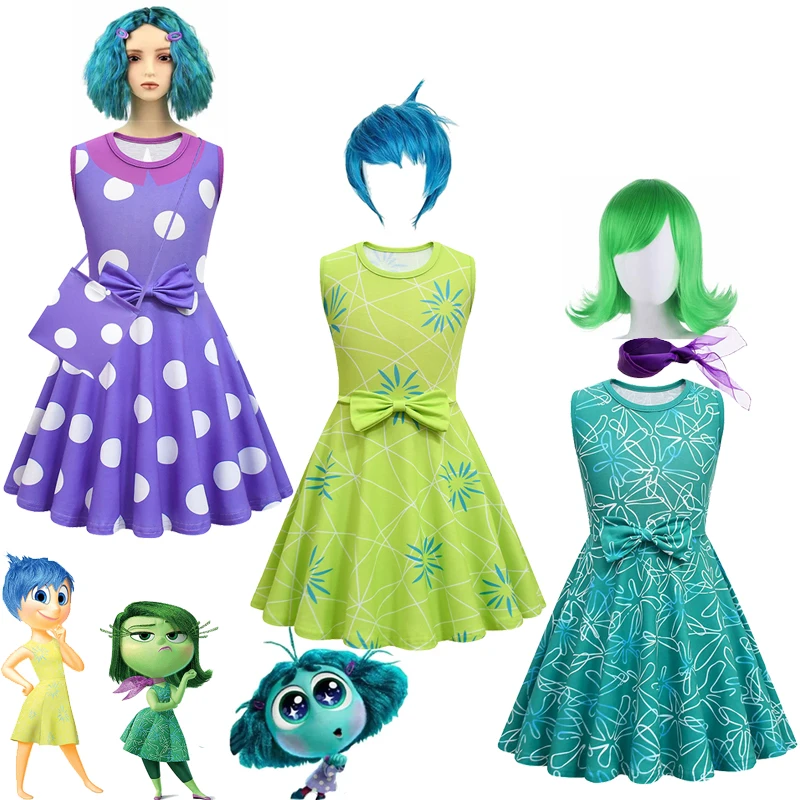 Girls Inside Out Envy Joy Disgust Cosplay Costumes Birthday Party Dress Children's Halloween Role-playing Costume Carnival Cloth