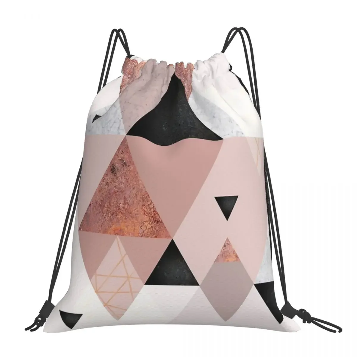 Geometric Compilation In Rose Gold And Blush Pink Backpack Portable Drawstring Bags Drawstring Bundle Pocket Shoes Bag BookBag