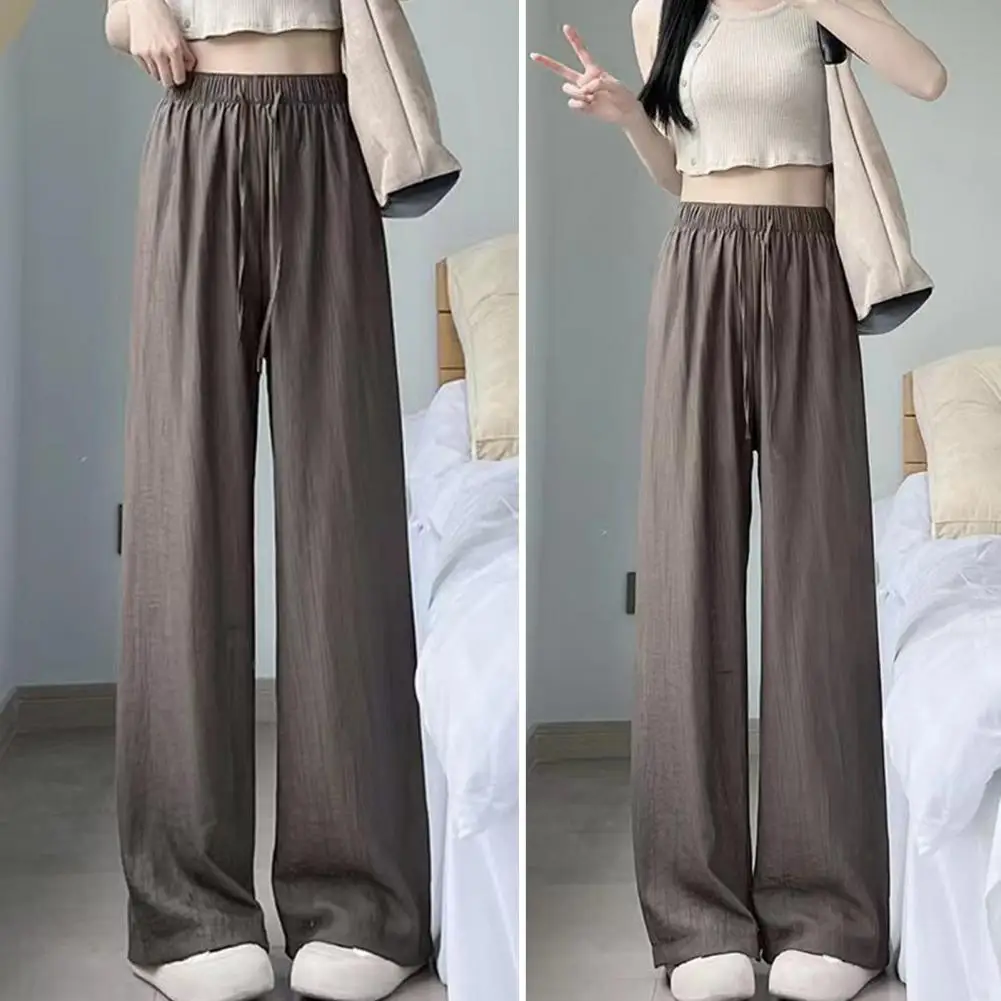 

High Waist Loose Pants Stylish Women's Elastic High Waist Drawstring Pants Solid Color Straight Wide Leg Trousers in for Casual