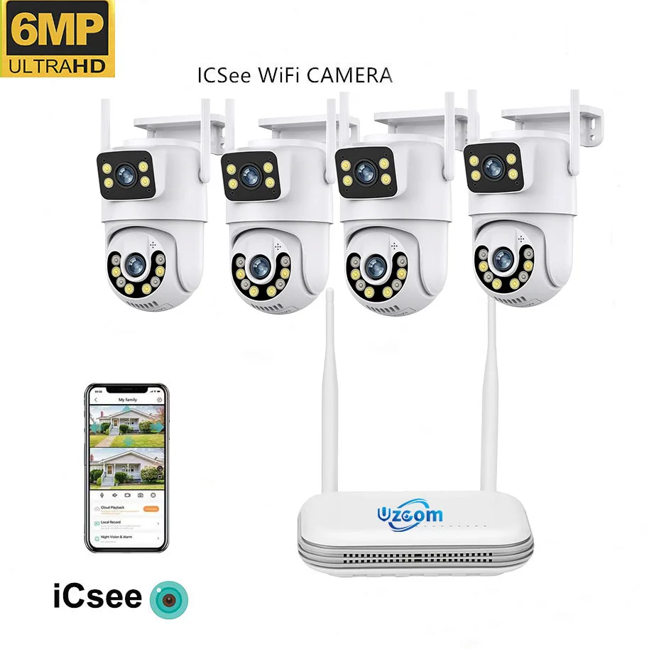 

Uzoom 8CH NVR Wireless CCTV System WiFi Camera Kit 6MP/3MP IP Cameras Security Audio Video Surveillance Set Icsee