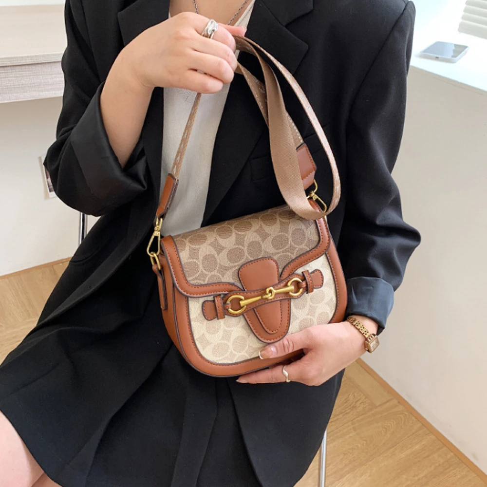 New trendy and retro crossbody bag for women, Korean version western-style women's bag, saddle bag, wide shoulder strap shoulder