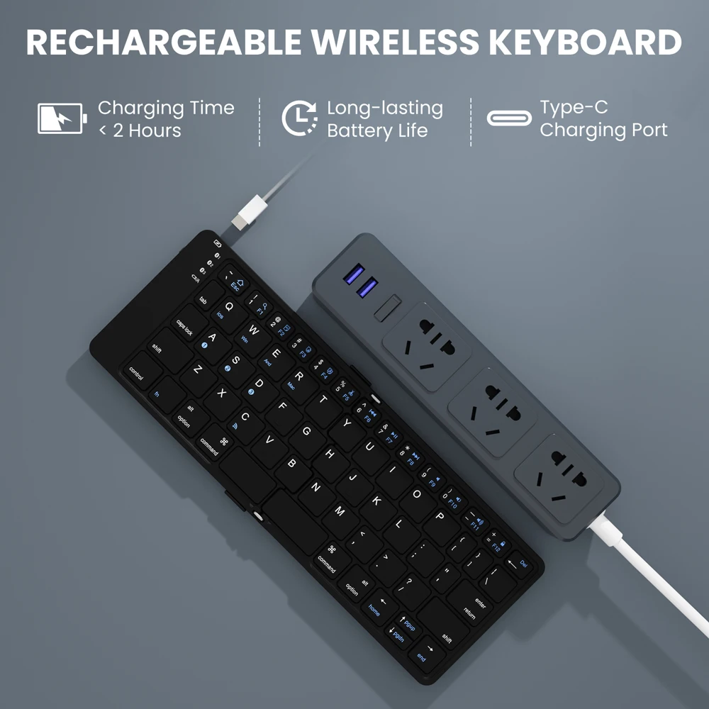 AVATTO-teclado portátil inalámbrico con Bluetooth 5,1, dispositivo plegable para sincronización de hasta 3 dispositivos, Mini teclado para Windows,