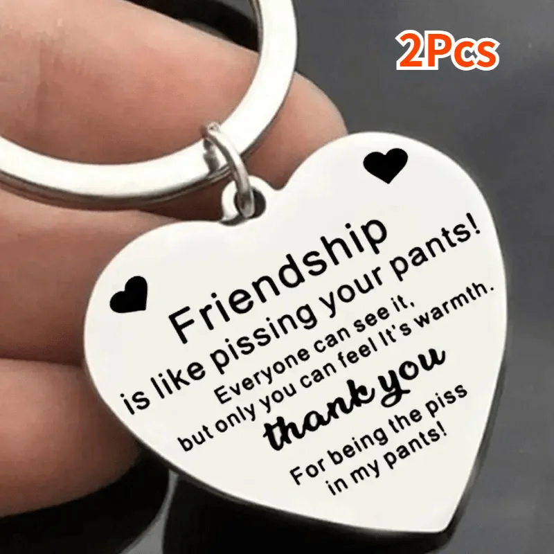 

2Pcs Friendship Keychains Fashion Casual Stainless Steel Heart Engraved Letters Key Chain, funny key ring For Best Friend