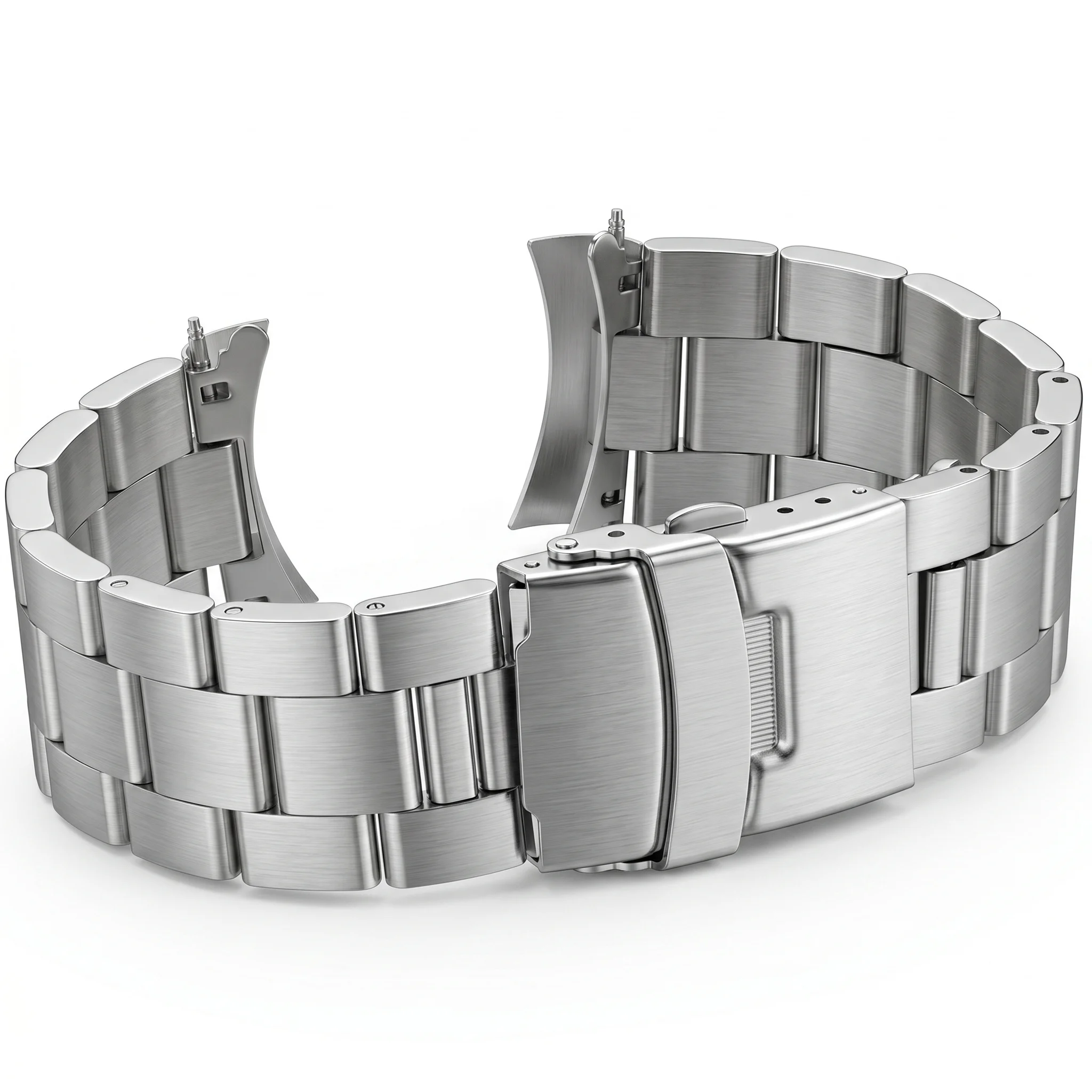 Brushed Curved End Watch Band Compatible with SKX007 SKX009 20mm 22mm Silver Black Stainless Steel Metal Bracelet Strap