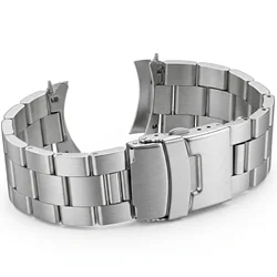 Correa de reloj curvada de acero inoxidable para hombre y mujer, pulsera de 20mm y 22mm con acabado plateado y negro, accesorios de Metal