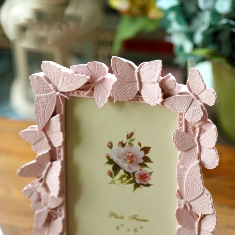 Pink Butterflies Resin Photo Frame 4 By 6 Rectangle For Home Indoor Tabletop Decoration - Image 3