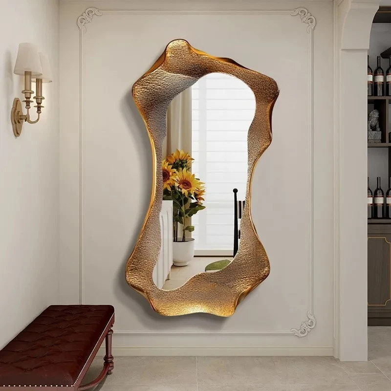 *Luxury Nordic Big Modern Wall Hanging Aesthetic Mirror Living Room Decoration Espelhos Home Products Wavy Vintage Gold Mirror - view 3