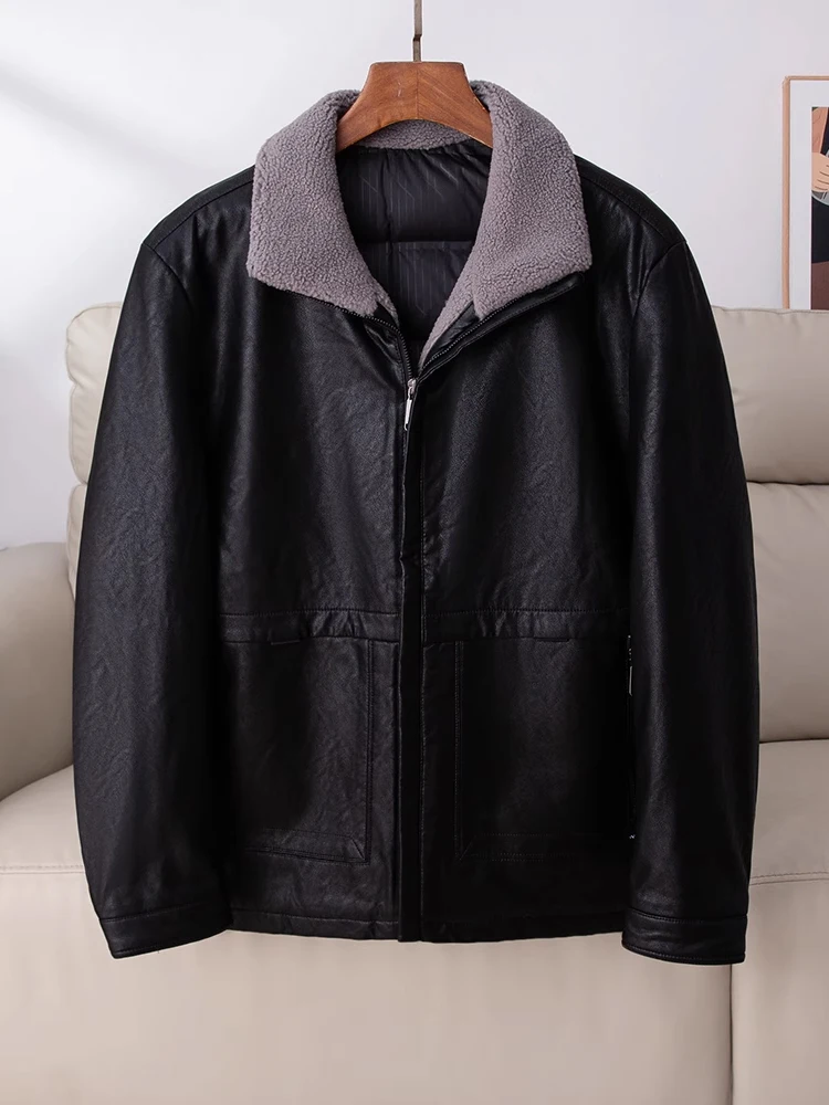 

Мужская зимняя куртка-пуховик Bla Du с воротником, свободного кроя, повседневная, теплая, кожаная, без бренда, американский стиль