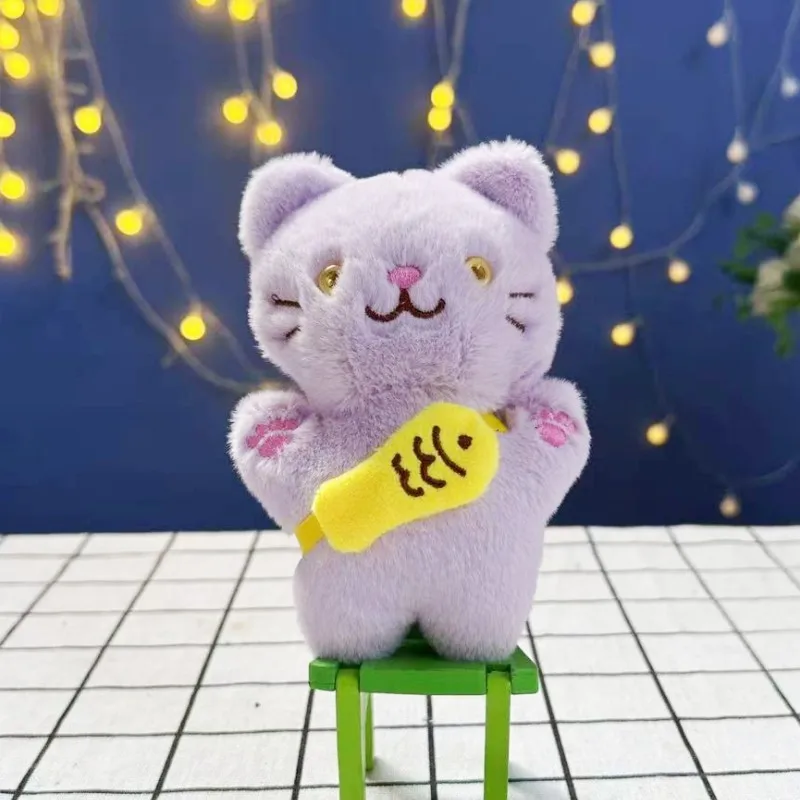 حقيبة ظهر لطيفة على شكل سمكة صغيرة، قلادة دمية من القطيفة على شكل قطة، سلسلة مفاتيح دمية، قلادة حقيبة هريرة