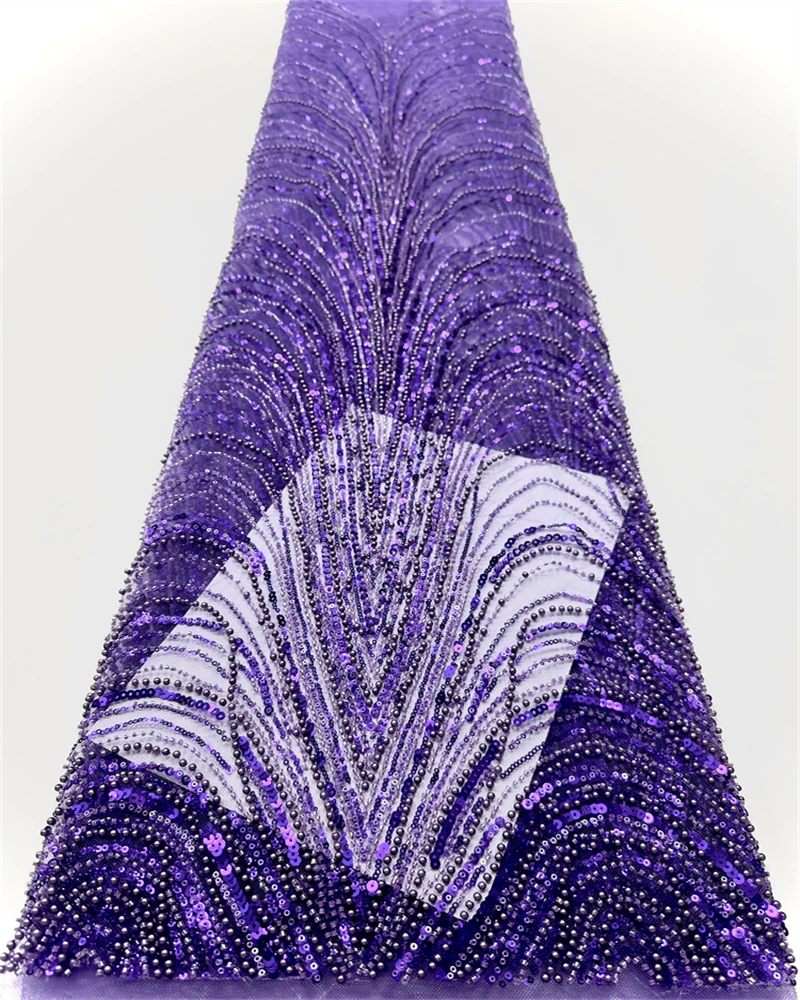 

African Beaded Net Mesh Lace Fabric High Quality Embroidery with Sequins French Tulle for Nigerian Wedding Party Dresses