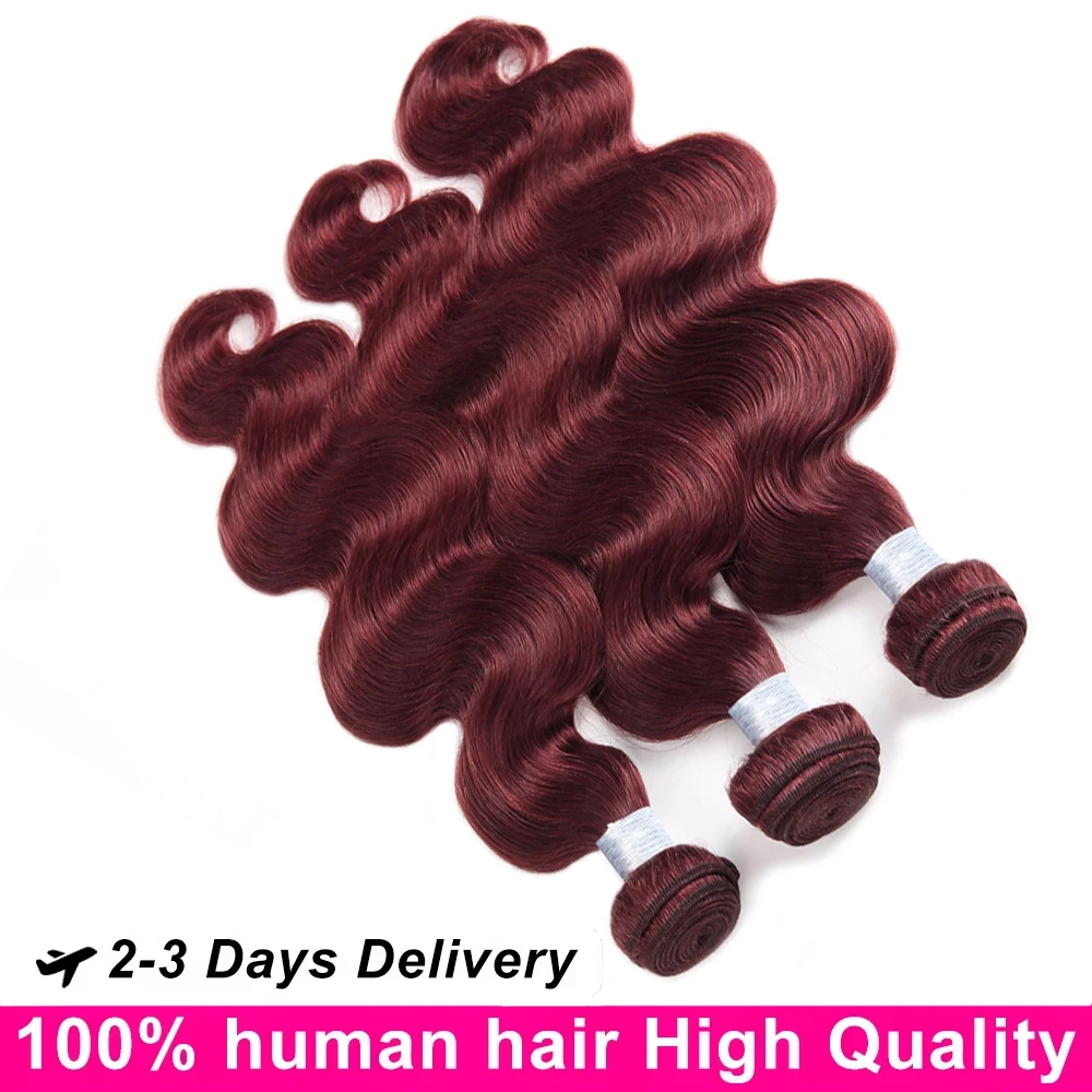 99J Burgundy Body Wave 100% Human Hair Bundles Red Wine Colored 3 4 Bundles Raw Virgin Brazilian Hair Weave Bundle 22 24 26 Inch image 3