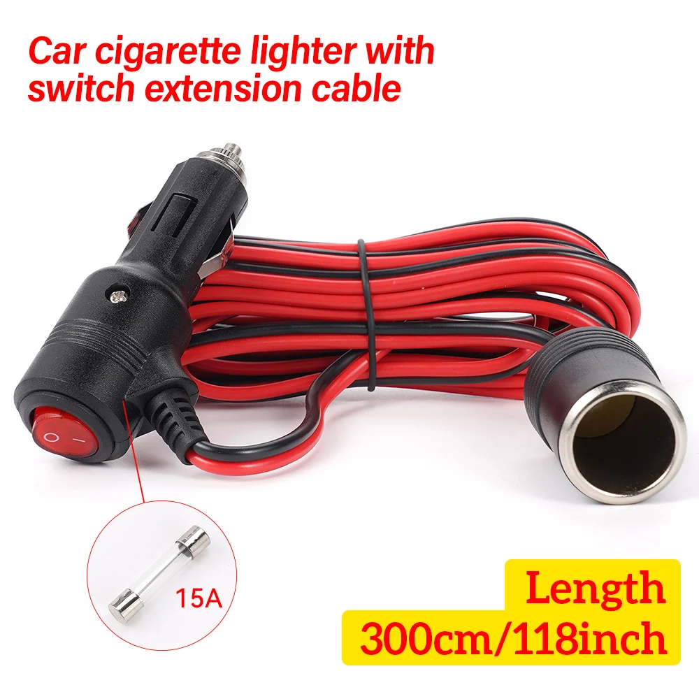 Car Cigarette Lighter with Switch Extension Cable 15A Insurance High-Power Cigarette Lighter Extension Cable Car Charging Cable