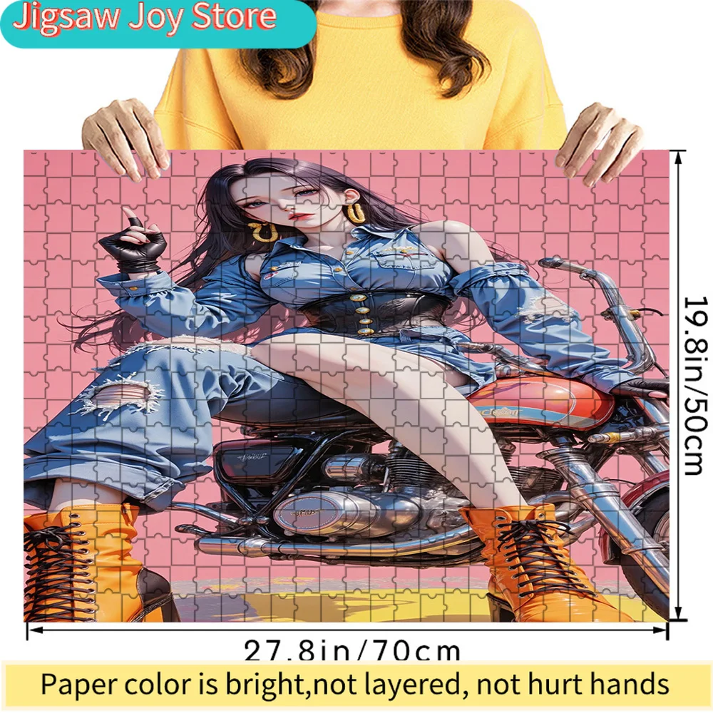 

Аниме-пазл «Девушка-байкер в джинсах и оранжевых ботинках», коллекционный, с мотоциклом, для снятия стресса, подарок