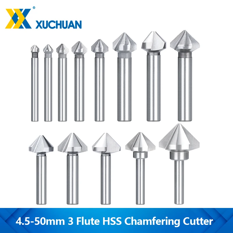 XUCHAUN 90 Degrees HSS Chamfering Cutter 3 Flute Countersink Drill Bit 4.5-50mm High Speed Steel Metal Hole Drilling Tool