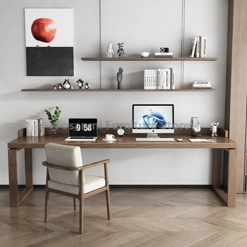 Rustic Walnut Solid Wood Table Chair Set Work Study Gaming Computer Desk and Chairs Simple Home Office Furniture Desk with Chair