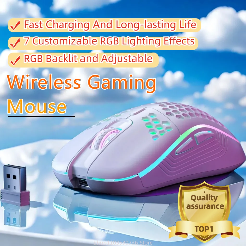 

2.4G Wireless Gaming Mouse RGB Lighting Charging Mouse with Adjustable DPI Ergonomic Honeycomb Design for Desktop Laptop