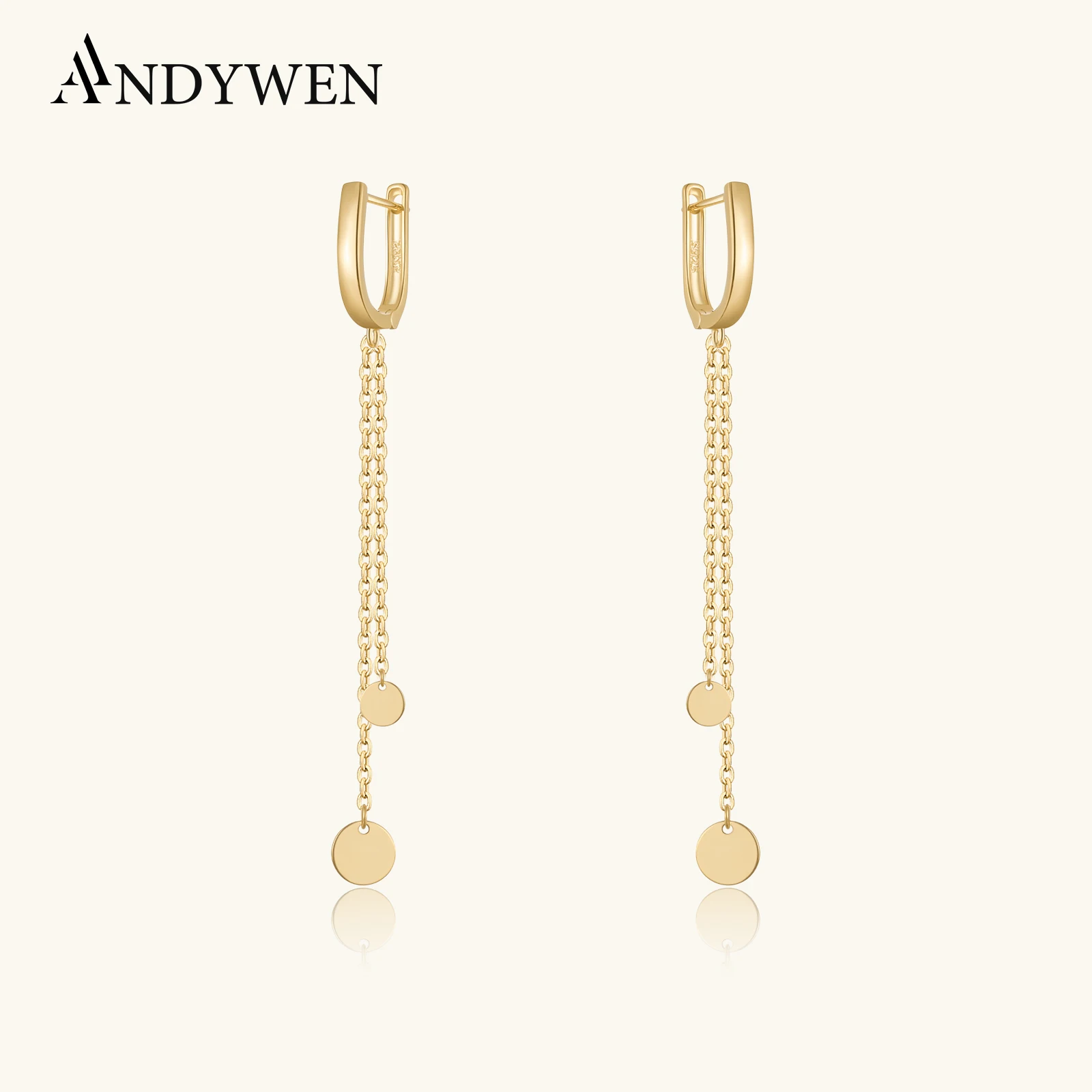 

ANDYWEN 925 Sterling Silver Gold Coins Drop Chain Earring Luxury Liner Long Rock Punk Party Girls Teen 2025 Gift For Valentiens