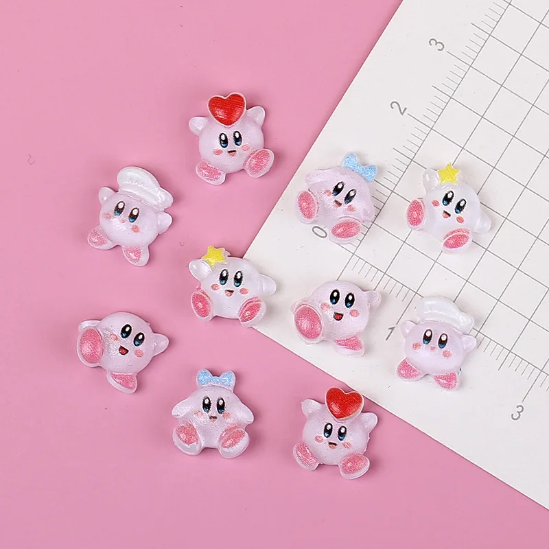 10Pcs Kirby Nail Art Patch Accessories Cartoon Kirby Star DIY Resin Patch Decoration Nail Art Hairpin Phone Case Decor Toys