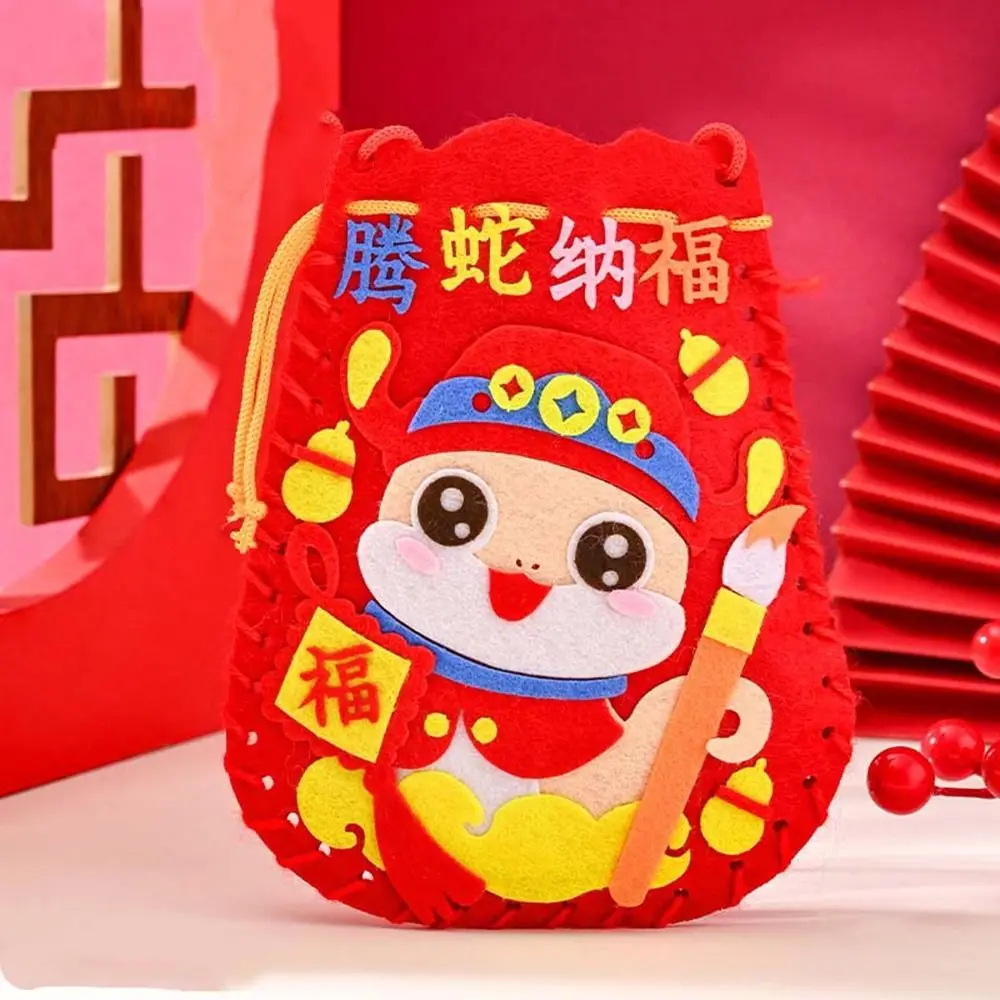 Non-woven Fabric Snake Pattern Hnadbag Handmade Chinese Style Cartoon Snake Lucky Bag Material Package Zodiac