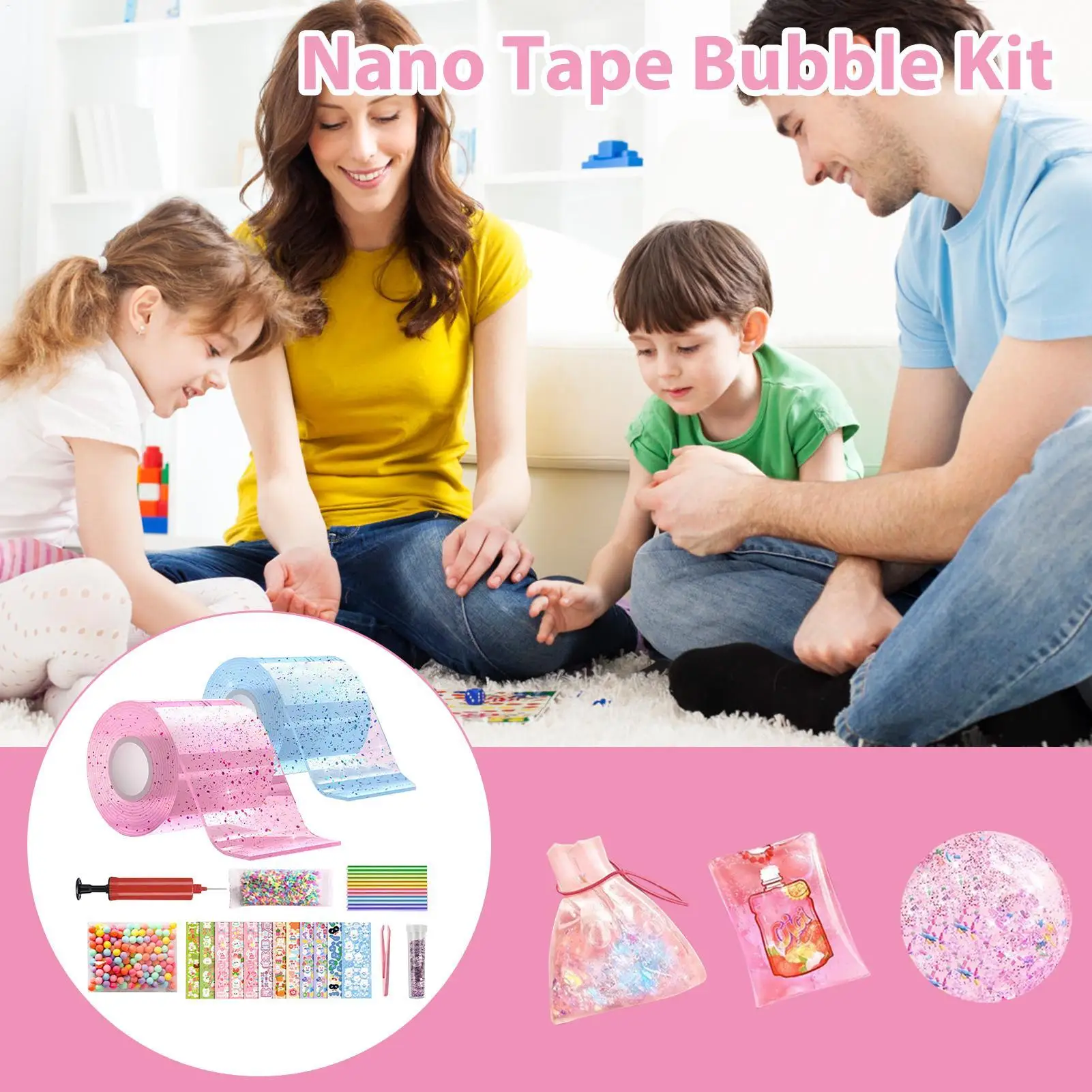 Bubble Tape Glitter Bubble Blowing Nano Tape Squeezing Decompressions Toy DIY Craft Kit For Home School Travel And Other