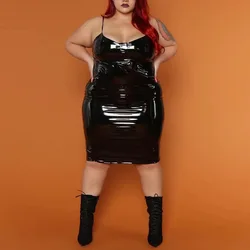 Plus Size Women Faux Latex Leather Dress 9XL Ladies Spaghetti Strap Sleeveless Sexy Mini PVC Dress Party 8XL Clubwear 7XL Custom