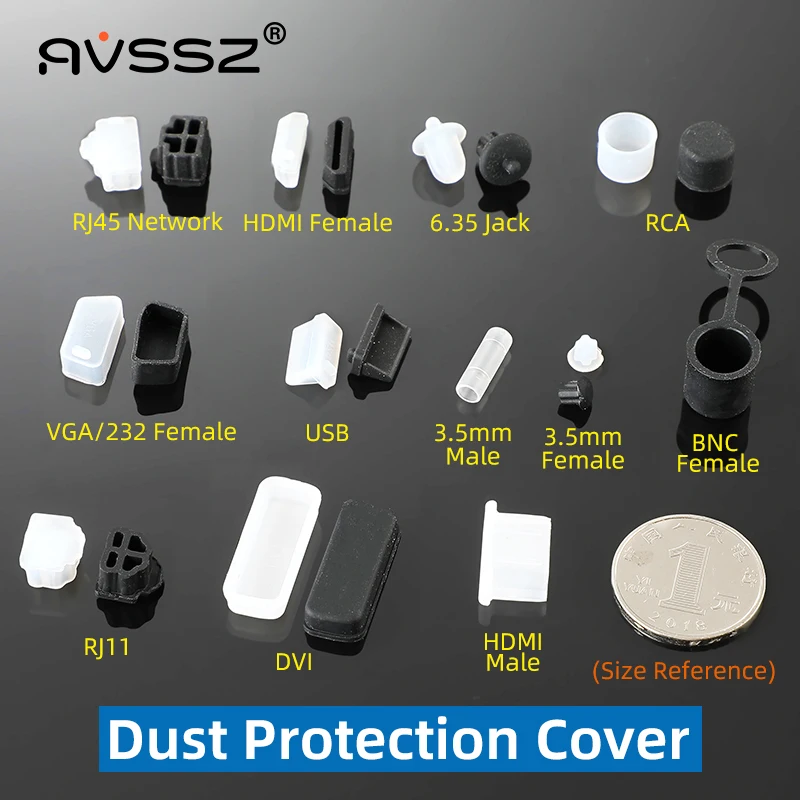 

AVSSZ 20pcs audio and video connector silicone cover dust/waterproof for Jack 3.5 6.35 USB RCA BNC RJ45 HDMI DVI VGA socket