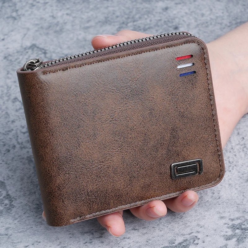 

Men's Compact Wallet 2025 New Solid Color Youth Simple Tri-fold Money Clip Multi-functional Student Zipper Coin Purse