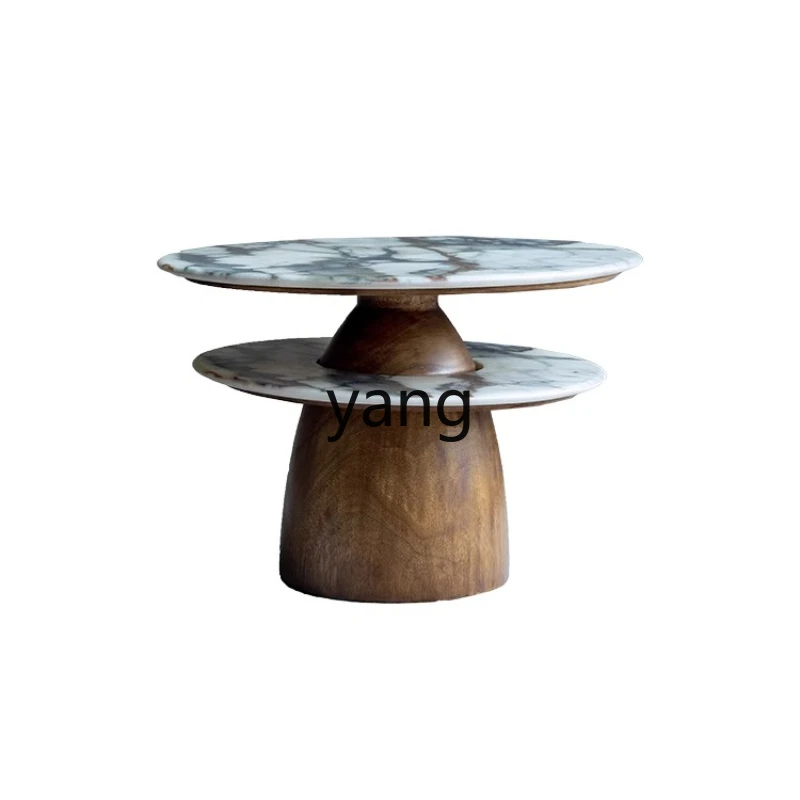 LMM retro light luxury double-layer solid wood round coffee table furniture
