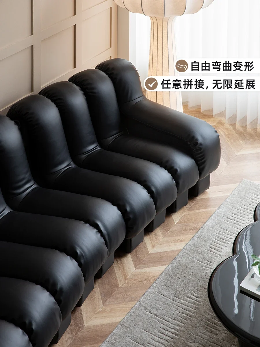 أريكة جلدية اعوج إيطالية بسيطة DS600 قوس S لين أبريل نفس النمط غرفة المعيشة السوداء وحدة القرون الوسطى طبقة مسطحة كبيرة