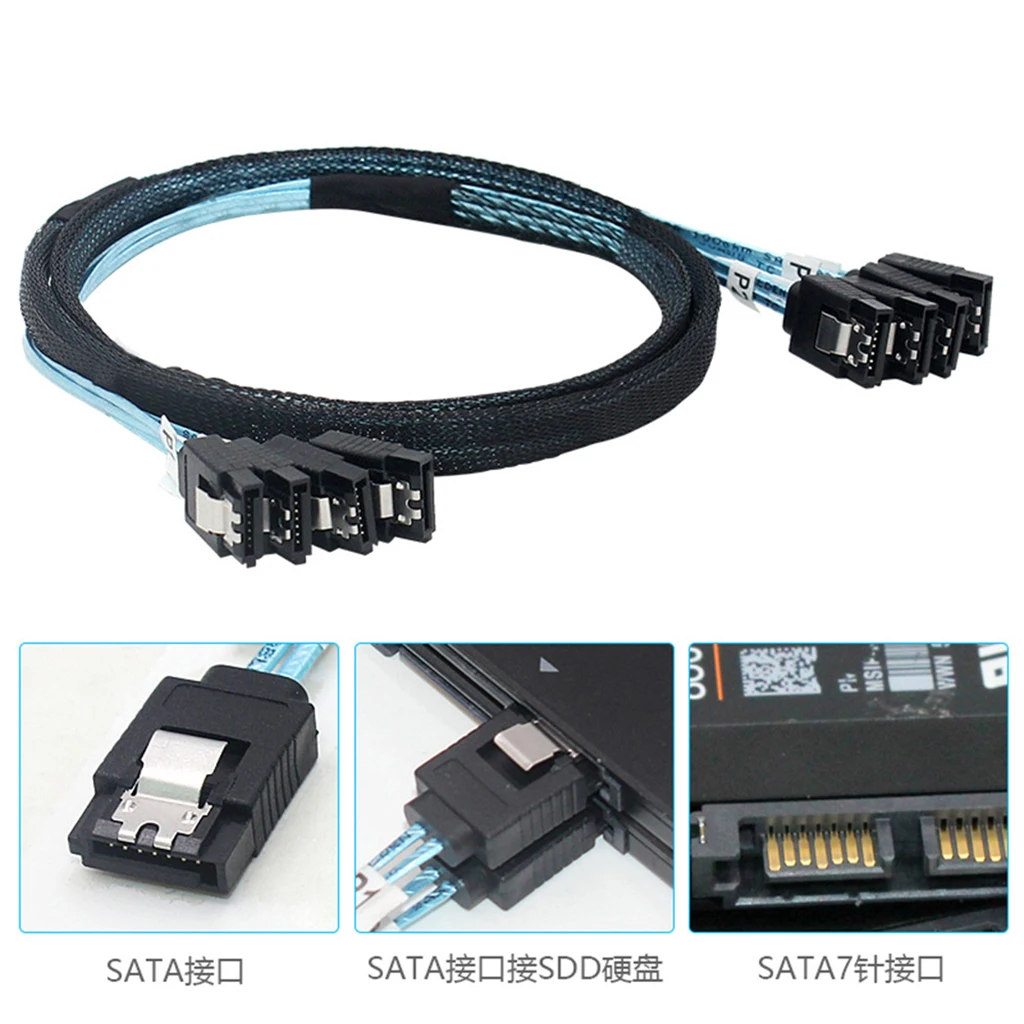 4/6/8 SATA to 4/6/8 sata 4.0 7p Female 90/180 Degree with Braided Mesh for Server Computer Host SSD SATA Hard Disk Adapter Cable