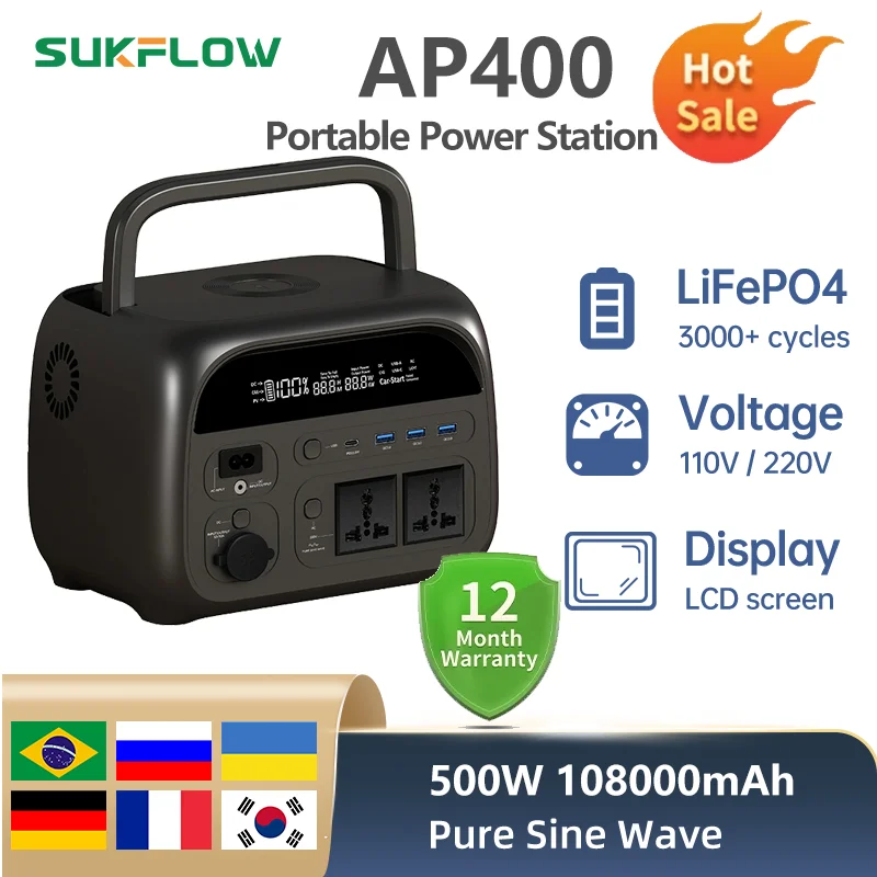 LiFePO4 battery portable power station 345Wh 500W outdoor camping AC socket RV home