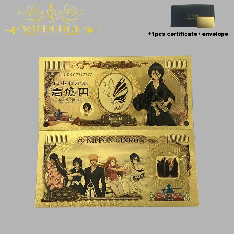 Top Selling 5 Design Japan Anime Bleach Banknote Cartoon Plastic Card in 24K Gold Plated For Collection