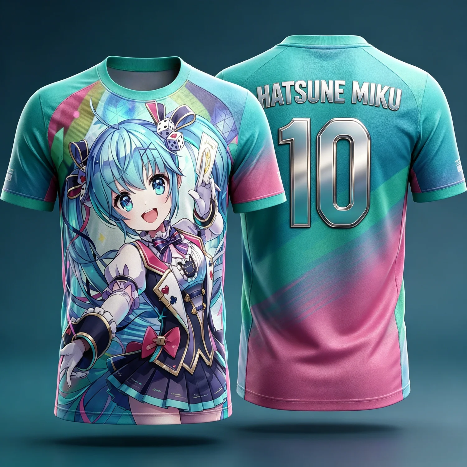 2026 Summer Hatsune Miku Retro Cosplay T-shirt Men's Oversized 3D Printed Short-sleeved Family Unisex Children's Sports Shirt
