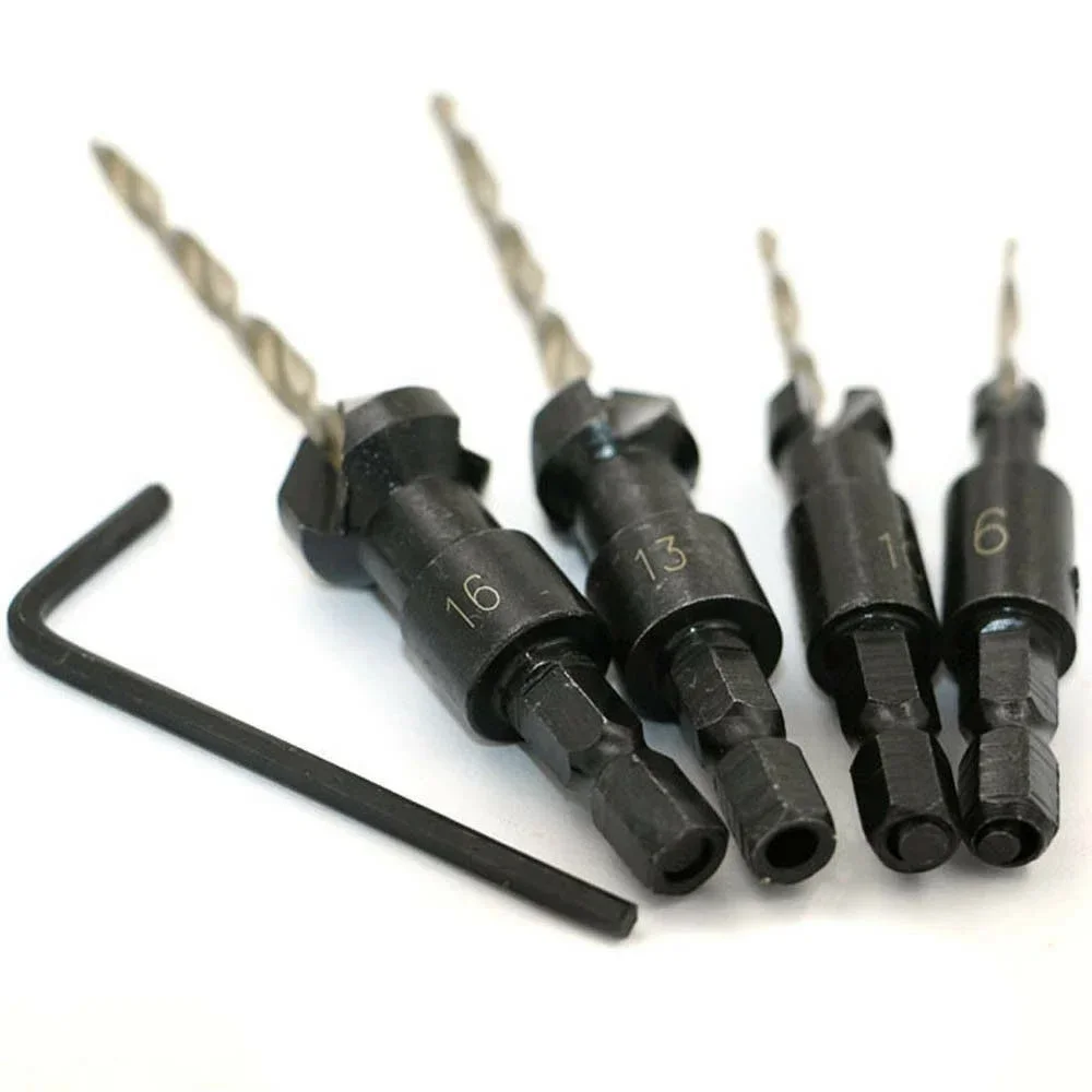 4pcs/Set HSS Tapered Countersink Drill Bit Deburring Wood Metal Pilot Holes Bore Hand And Power Tool Accessories