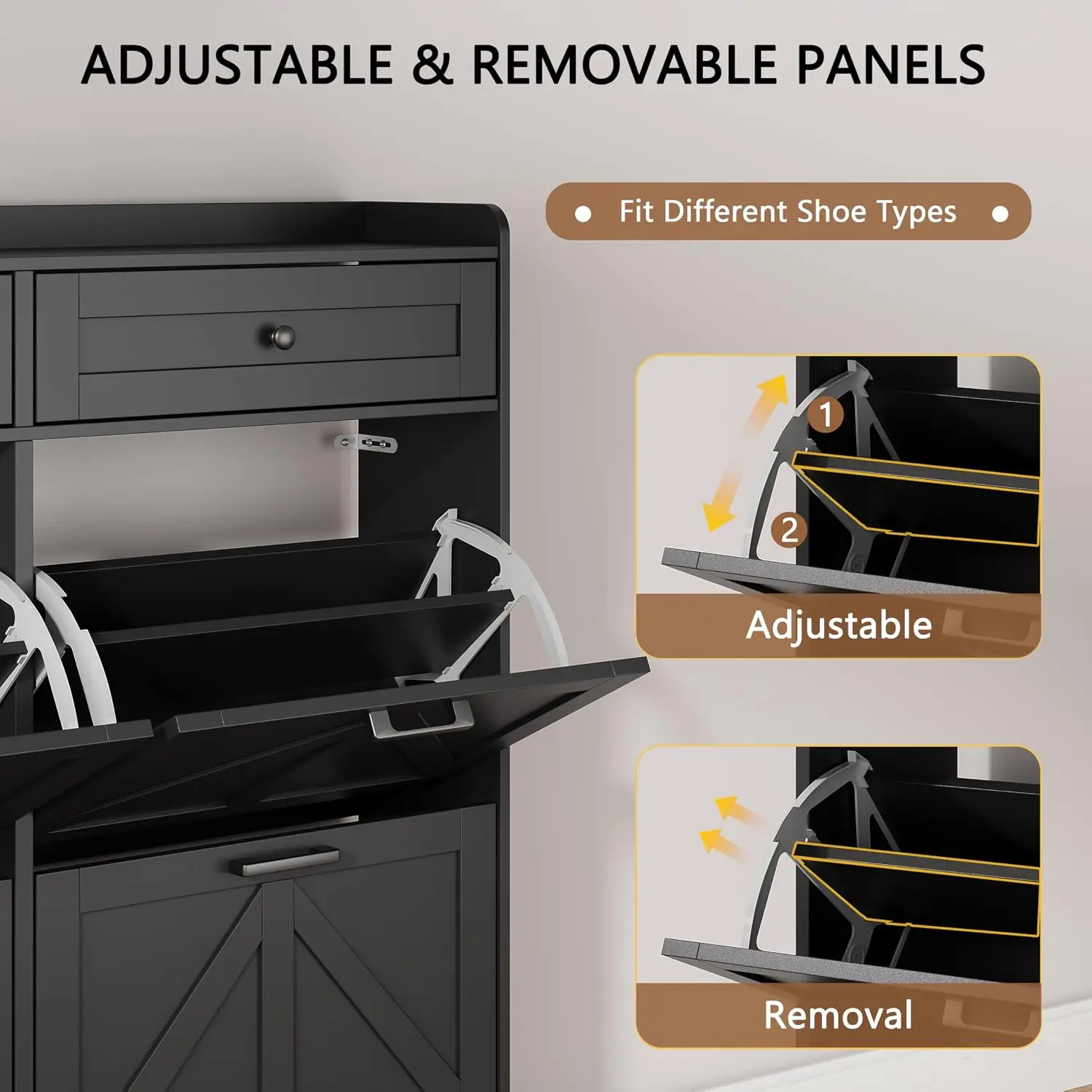 Shoe Cabinet with 4 Flip Drawers & 2 Top Drawers, 43
