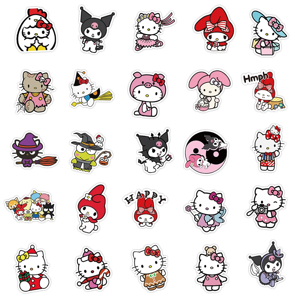 10/30/50PCS Mixed Sanrio Anime Cartoon Cute Kuromi Hello Kitty DIY Luggage Guitar Fridge Laptop Funny Graffiti Sticker Toy Gift