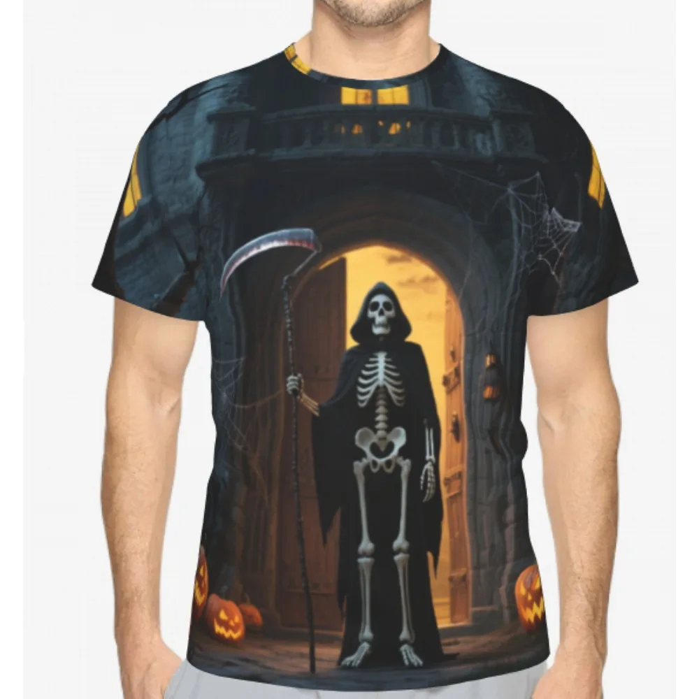 

2025 Halloween Themed T-Shirts Men's Women's 3D Skull Printing Quick Drying Tees Summer New Children's Horror Element Tops