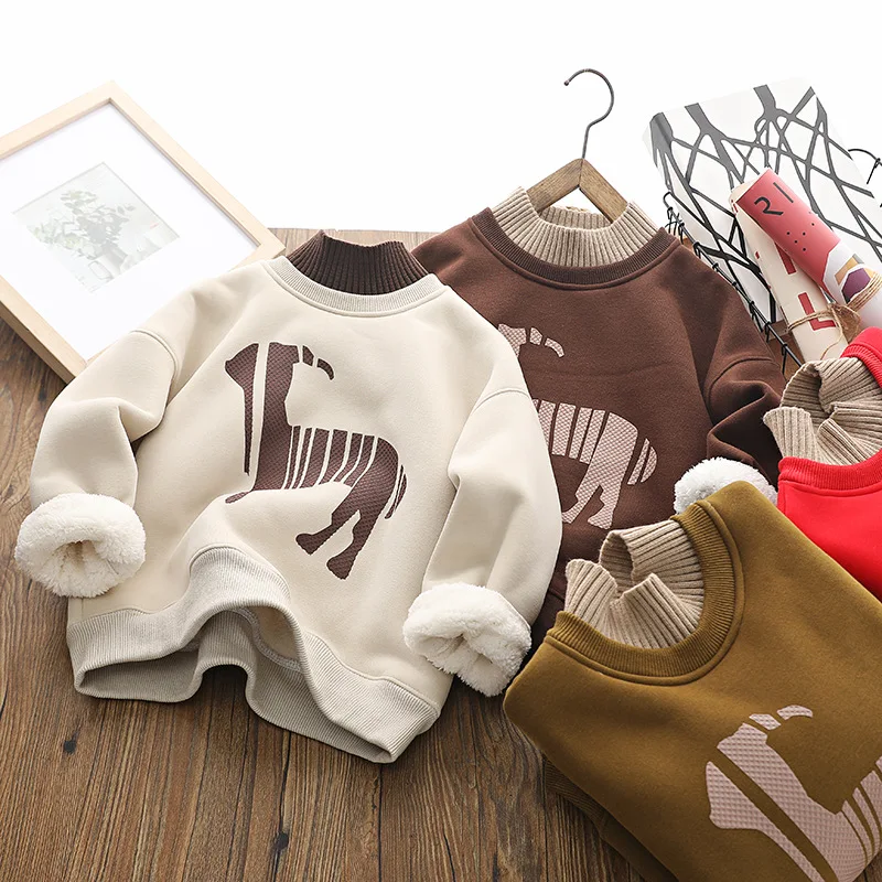 

Boys Sweatshirts Autumn Winter 2024 Children Thick Velvet Hoodies For Baby Girls Cotton Warm Clothes Tops Kids Outerwear 9 Years
