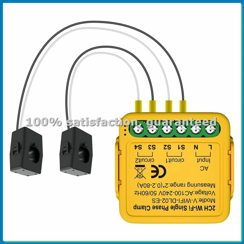 Tuya WiFi Power Meter Monitor 2CH Real-Time Energy Current Monitor Automation Notifications Smart Life Remote Control-ABFT