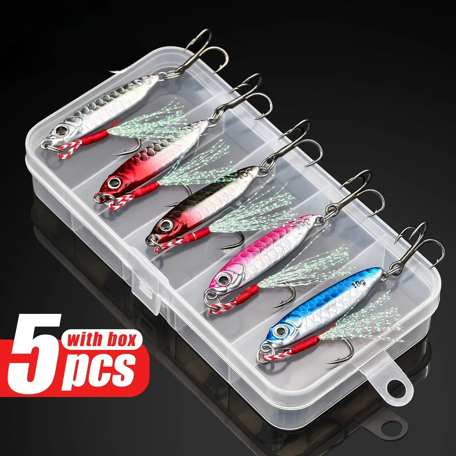 Isca artificial de metal VIB com 5 peças, ganchos duplos, para arremesso de longa distância, isca artificial para pesca em água salgada e água doce