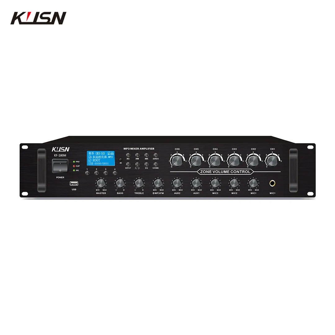 6 Zone 180W 100V Powered Amplifier Professional 5 Channel Audio Karaoke Amplifier Mixer Sound PA System With Fm Bluetooth Usb