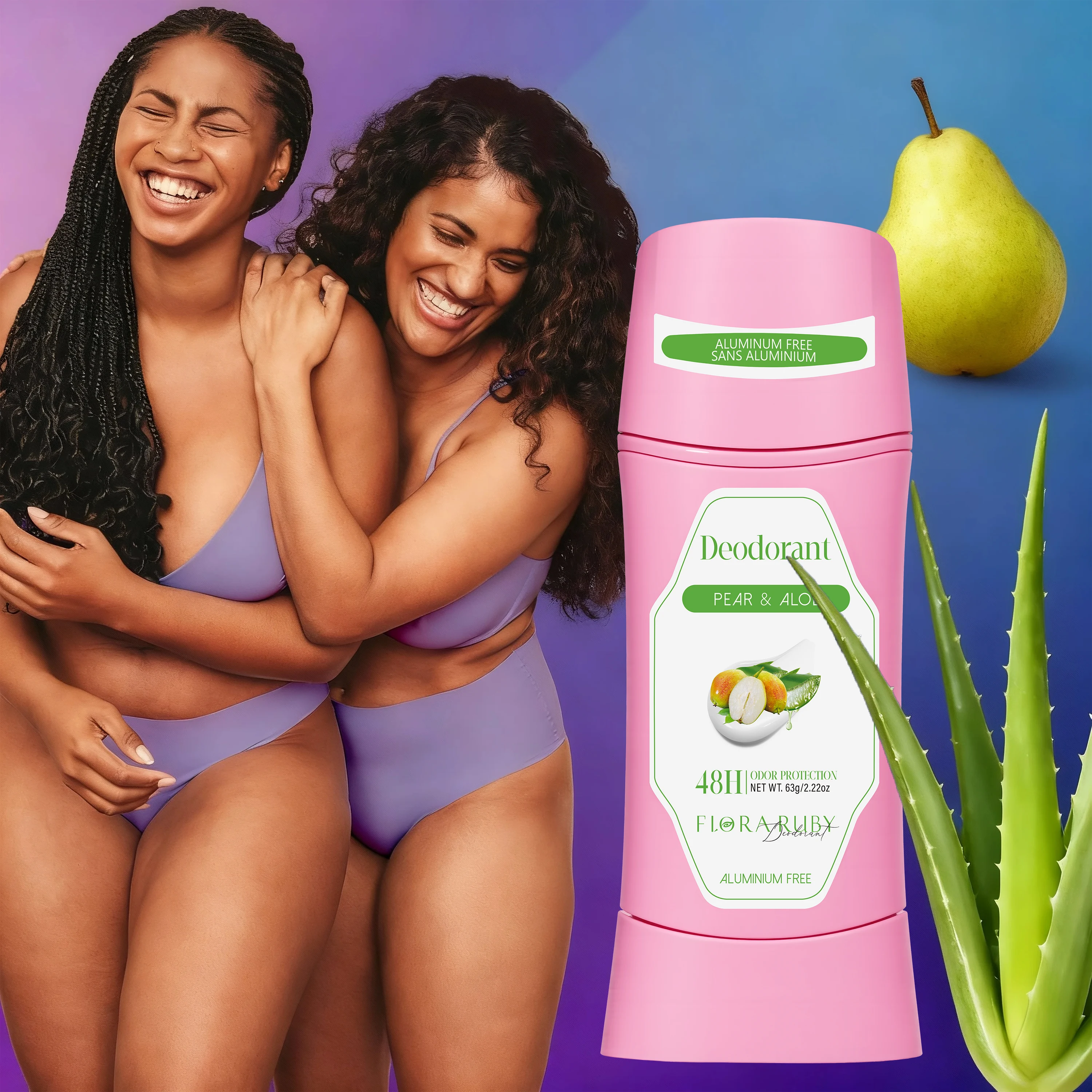 عصا مزيل العرق من الكمثرى والصبار الخالية من الألومنيوم (63 جم) - حماية من الروائح طوال اليوم لمدة 48 ساعة، رائحة حصرية للسيدات، تركيبة لطيفة للبشرة