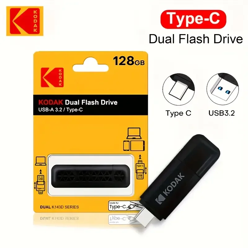 

Оригинальная флешка Kodak Double USB/Type-C 32ГБ 64ГБ 128ГБ 256ГБ, высокоскоростная USB3.2, металлическая, OTG-флешка, USB-накопитель