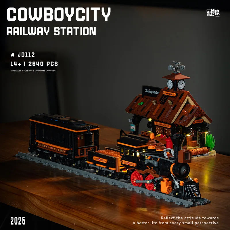 

Building Blocks set Western Cowboy Town Boy Puzzle Assembly Light Railway Station House Street Scene Building Blocks