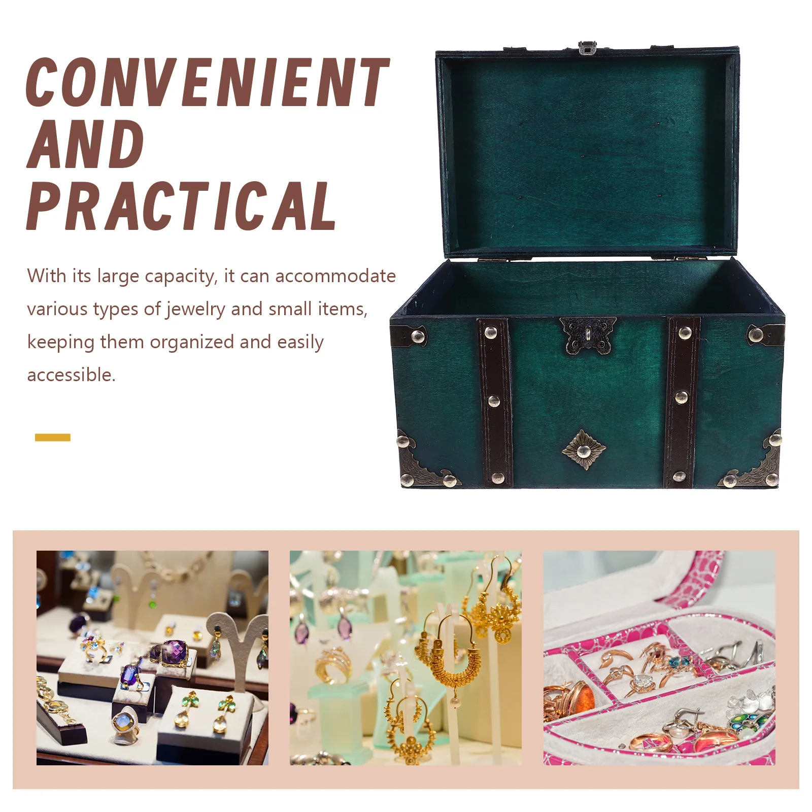 

Retro Jewelry Box Large Size Green Password Lock Storage Container Wooden Treasure Chest Decorative Prop Vintage Style