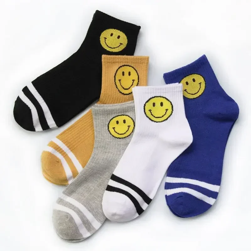 

2024 Summer New Cotton Women Socks Smile Print Stripes Funny Sock Unisex Harajuku Female Casual Cute Socks Woman Sox Meias